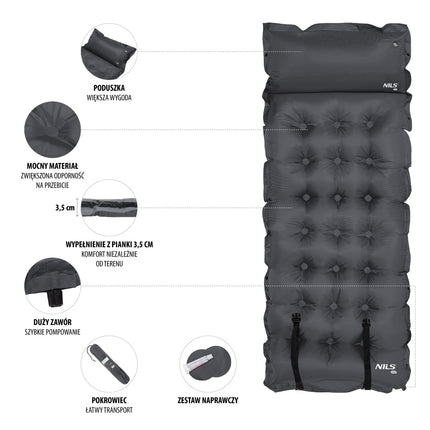 Matelas de camping autogonflant, gris foncé