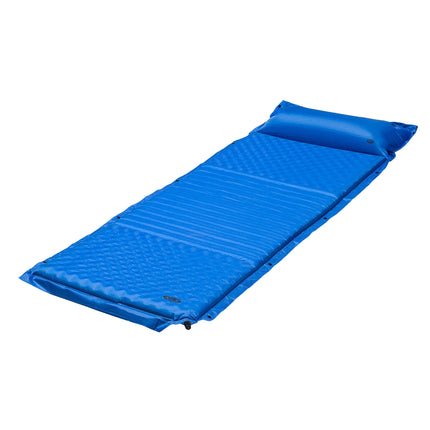 Matelas de camping autogonflant avec oreiller, bleu