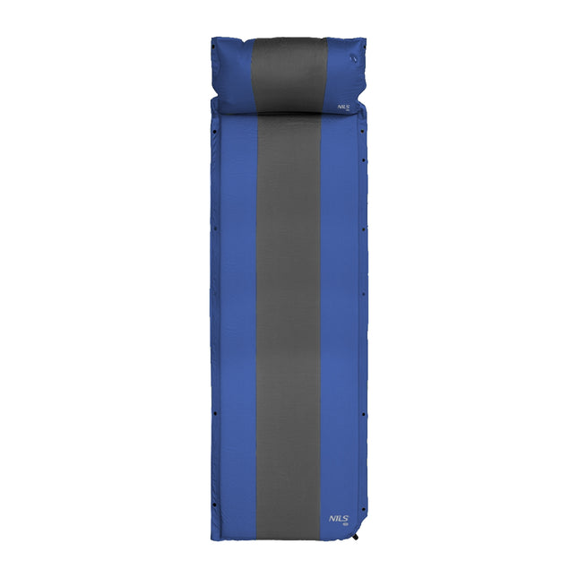 Selbstaufblasbare Campingmatte mit Kissen, Blaugrau