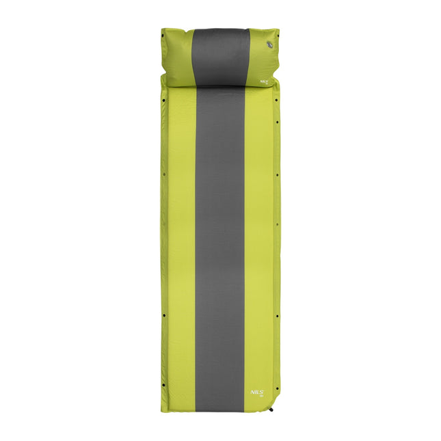 Matelas de camping autogonflant avec oreiller, vert-gris