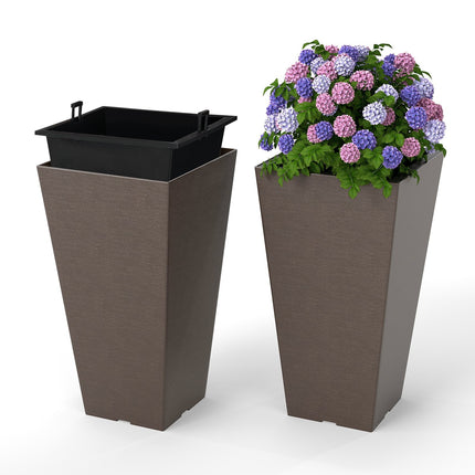 Pots de fleurs à arrosage automatique avec drainage, lot de 2, marron