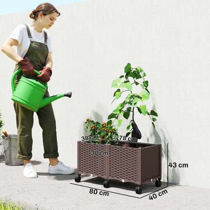Potager surélevé à arrosage automatique avec roulettes, en plastique