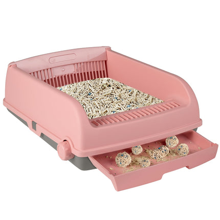 Bac à litière semi-automatique pour chat, anti-éclaboussures, rose