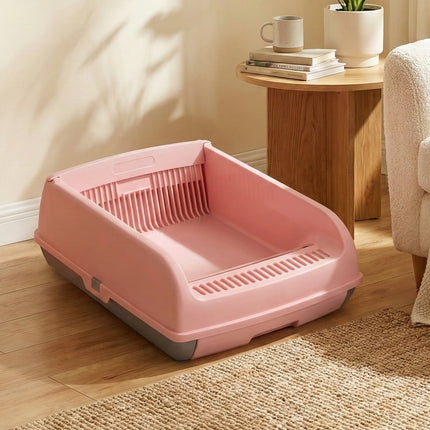 Bac à litière semi-automatique pour chat, anti-éclaboussures, rose