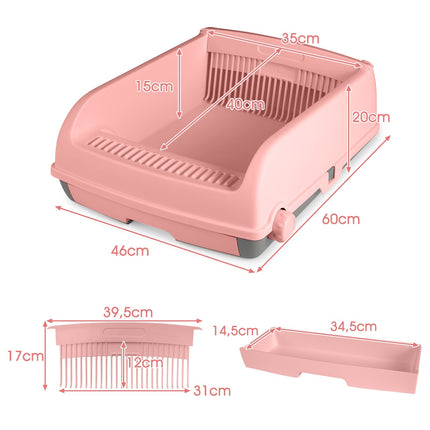 Bac à litière semi-automatique pour chat, anti-éclaboussures, rose