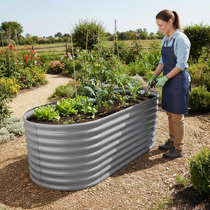 Potager surélevé semi-circulaire en métal galvanisé