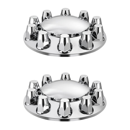 Semi Truck Front Axle Wheel Covers, 10-Hole Rims, ABS, Bright Silver