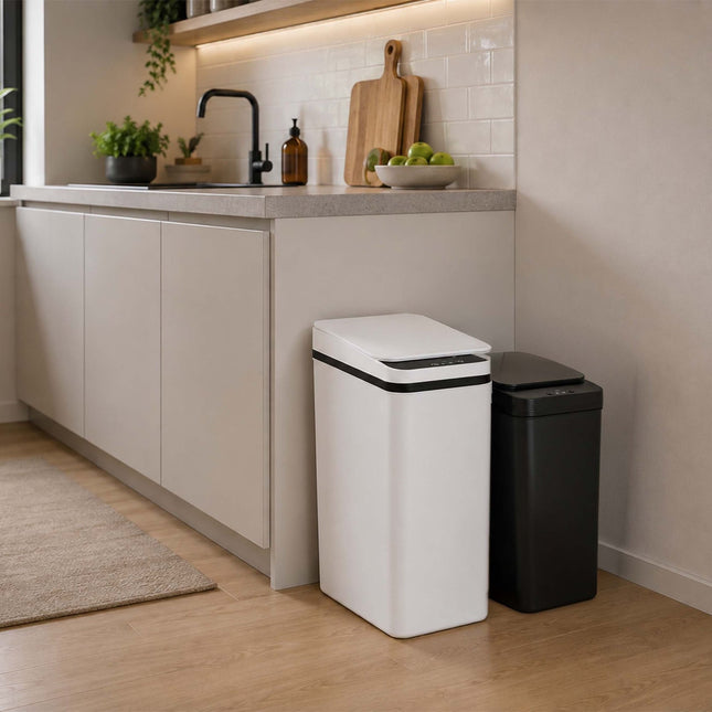 Sensor-Mülleimer-Set, 9L & 15L, Schwarz-Weiß