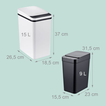 Sensor-Mülleimer-Set, 9L & 15L, Schwarz-Weiß