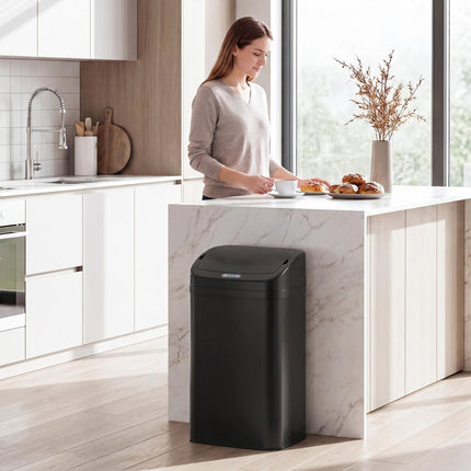 Sensor Rubbish Bin 48 L with Automatic Lid, Stainless Steel, Black, Touch-Free