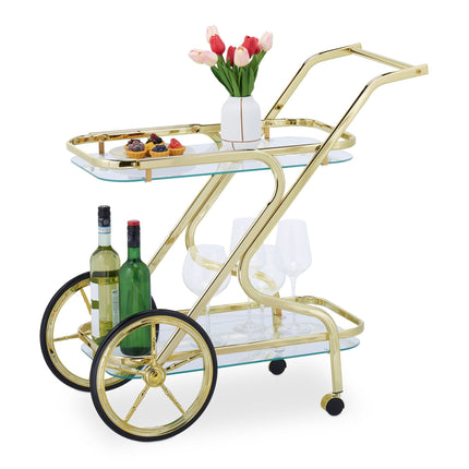 Chariot de service en laiton et verre