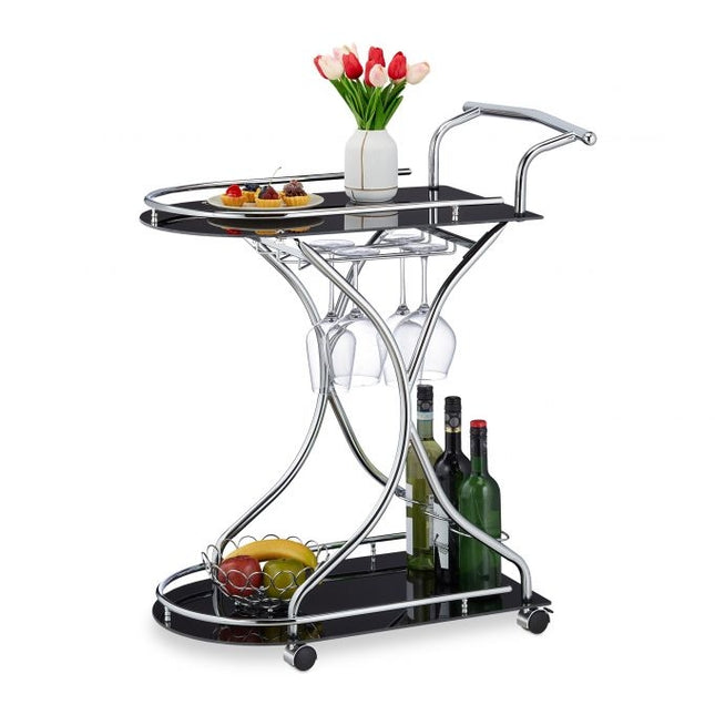 Servierwagen Chrom und Schwarzglas