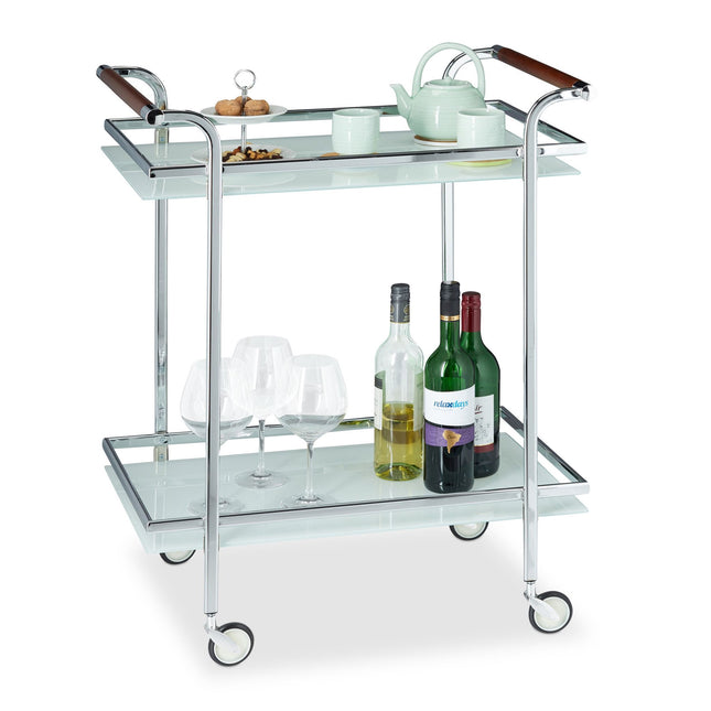 Chariot de service en verre dépoli
