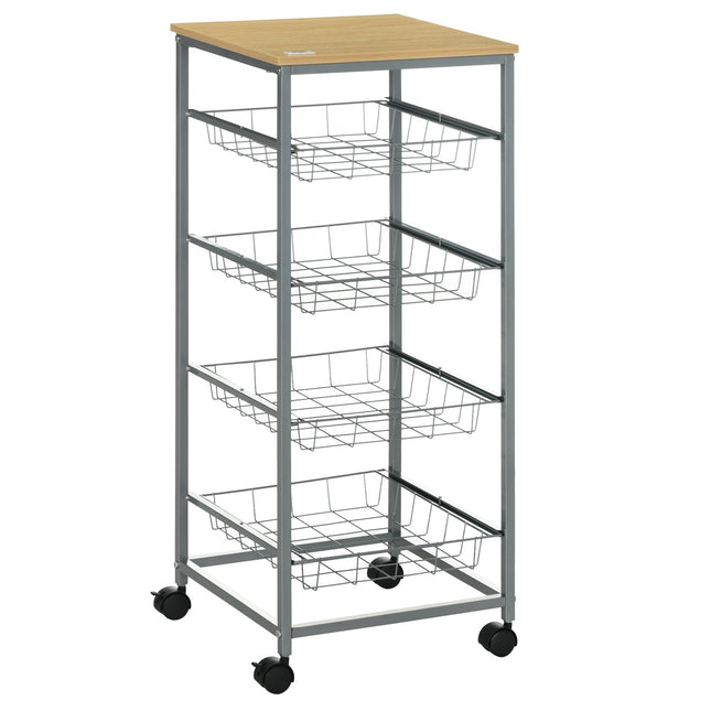 Chariot de service Chariot de cuisine avec paniers en métal 36,5 x 36,5 x 89 cm Chariot de cuisine Chariot latéral argenté pour cuisine et salle à manger