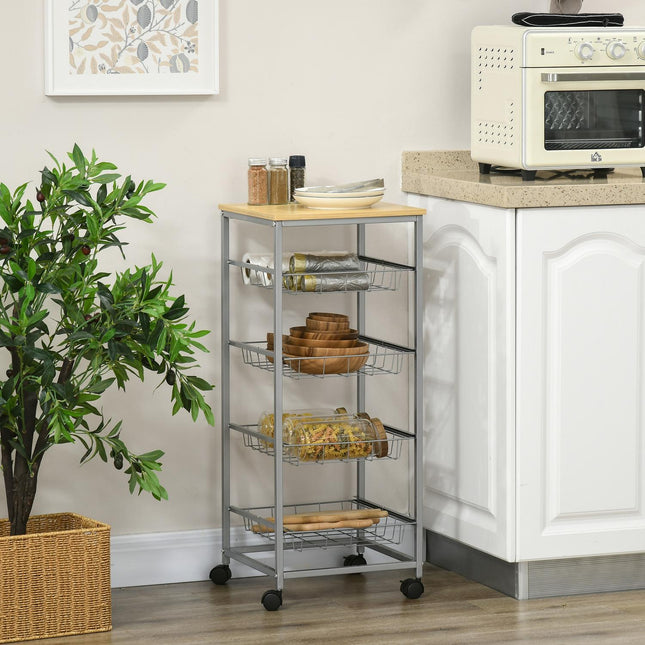 Chariot de service Chariot de cuisine avec paniers en métal 36,5 x 36,5 x 89 cm Chariot de cuisine Chariot latéral argenté pour cuisine et salle à manger