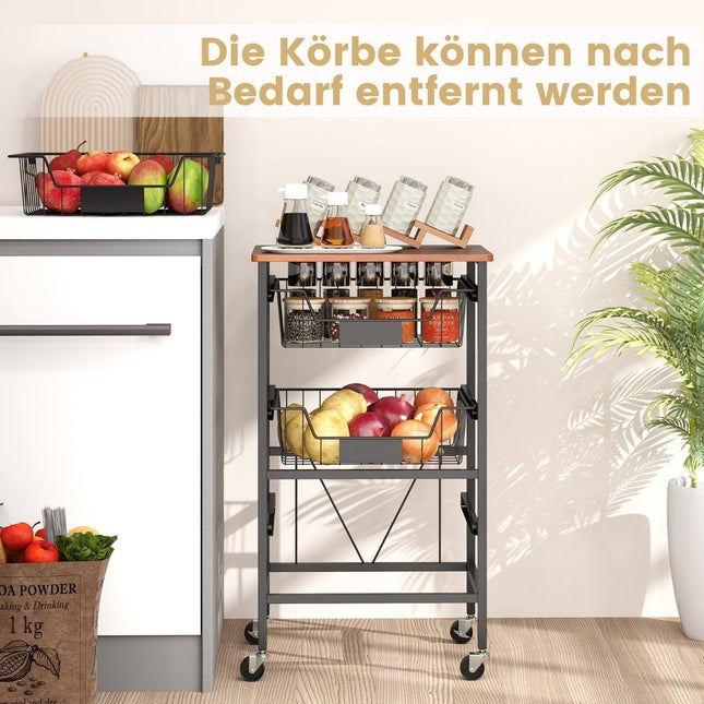 Servierwagen mit Rädern Gemüseregal mit ausziehbaren Körben Wagen mit 4 Ebenen 42 x 31 x 74 cm