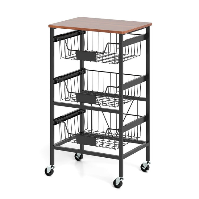 Servierwagen mit Rädern Gemüseregal mit ausziehbaren Körben Wagen mit 4 Ebenen 42 x 31 x 74 cm