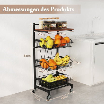 Servierwagen mit Rädern Gemüseregal mit Auszugskörben 40 x 31 x 88 cm