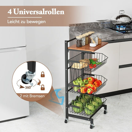 Servierwagen mit Rädern Gemüseregal mit Auszugskörben 40 x 31 x 88 cm