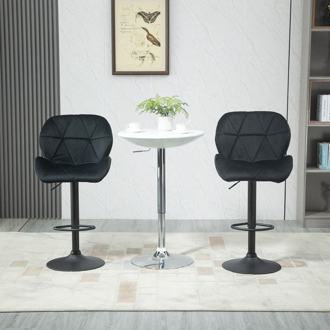2 schwarze drehbare Barhocker, Samt, höhenverstellbar