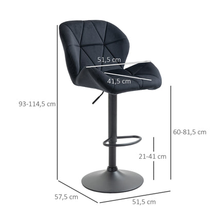2 schwarze drehbare Barhocker, Samt, höhenverstellbar