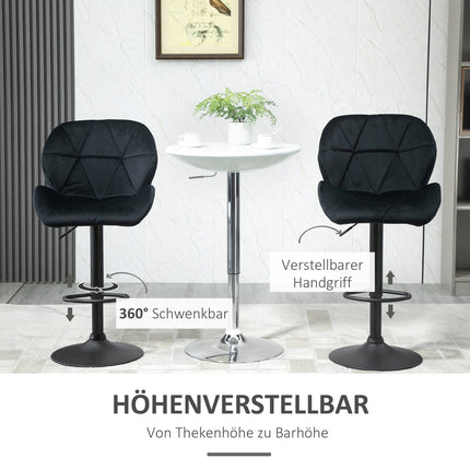 2 schwarze drehbare Barhocker, Samt, höhenverstellbar