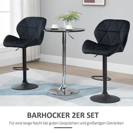 2 schwarze drehbare Barhocker, Samt, höhenverstellbar