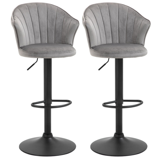 Verstellbare Samt-Barhocker mit Drehfunktion, 2er-Set, Grau