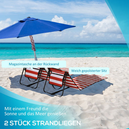 Faltbare rote Strandmatte – Verstellbare Sonnenliege, 142x51x40cm