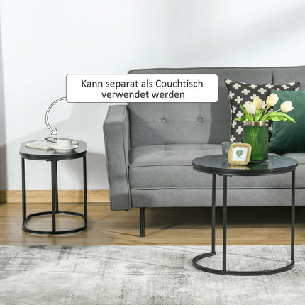 Set aus 2 stapelbaren runden Couchtischen, Marmoroptik, schwarz