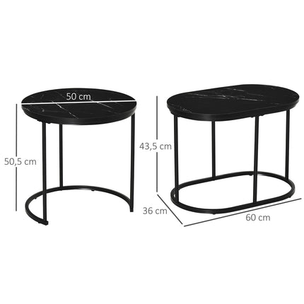 Set aus 2 stapelbaren runden Couchtischen, Marmoroptik, schwarz