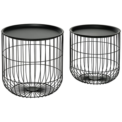 2er-Set Couchtische aus schwarzem Stahl mit Stauraum