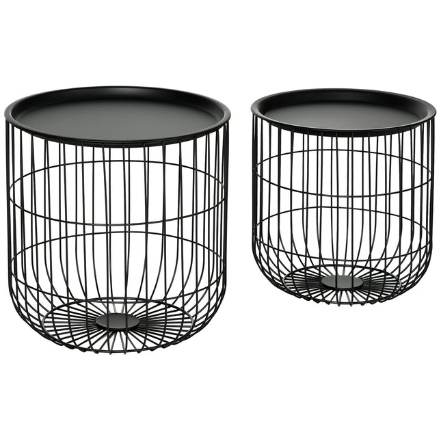 2er-Set Couchtische aus schwarzem Stahl mit Stauraum