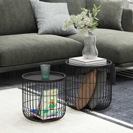 2er-Set Couchtische aus schwarzem Stahl mit Stauraum