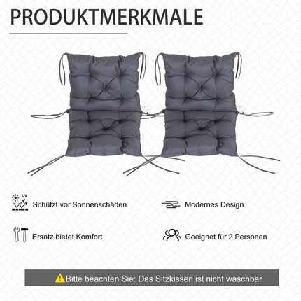 Lot De 2 Coussins Pour Coussins De Chaise À Dossier Bas, Coussins D'Assise, Coussins De Jardin, Gris
