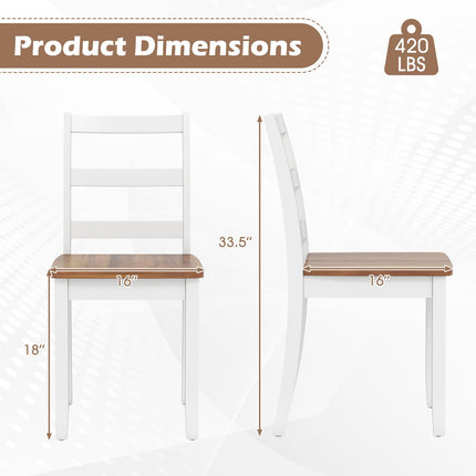 Ensemble de 2 chaises de salle à manger, dossier à barreaux, pieds en bois d'hévéa