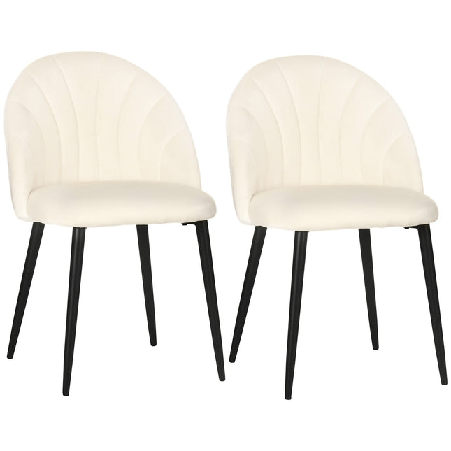 2er Set gepolsterte Esszimmerstühle, Samtoptik, Creme