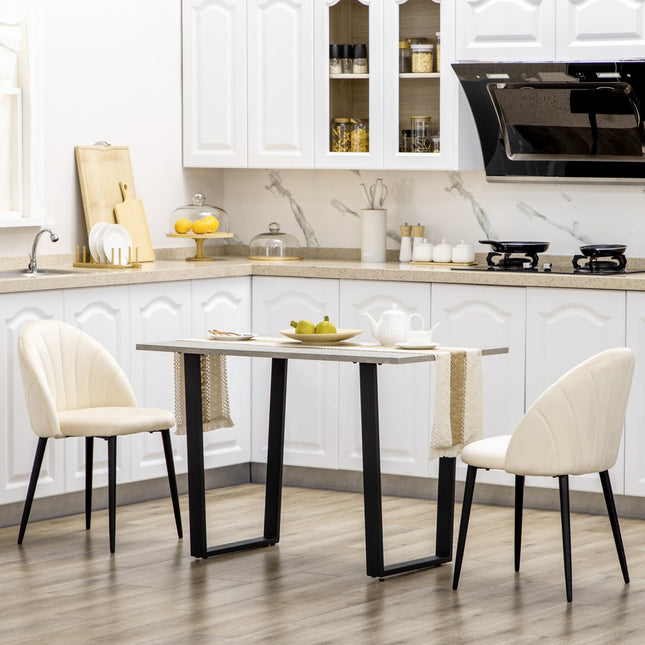 2er Set gepolsterte Esszimmerstühle, Samtoptik, Creme