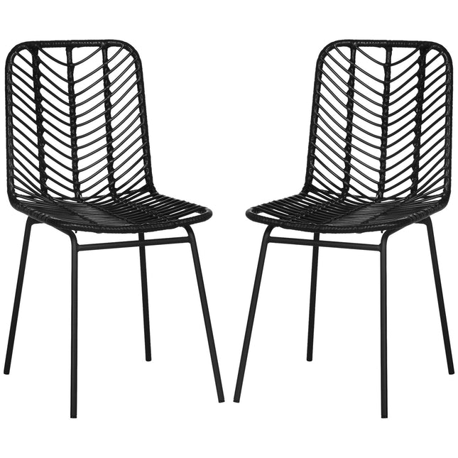 2 Esszimmerstühle aus schwarzem Rattan mit Rückenlehne