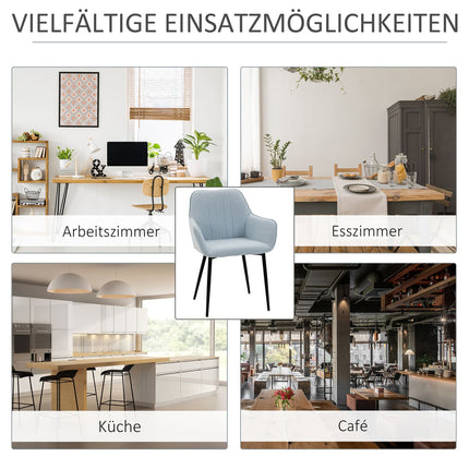 2er-Set gepolsterte Esszimmerstühle, Leinen, Blau, Metallbeine