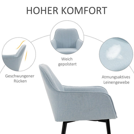 2er-Set gepolsterte Esszimmerstühle, Leinen, Blau, Metallbeine