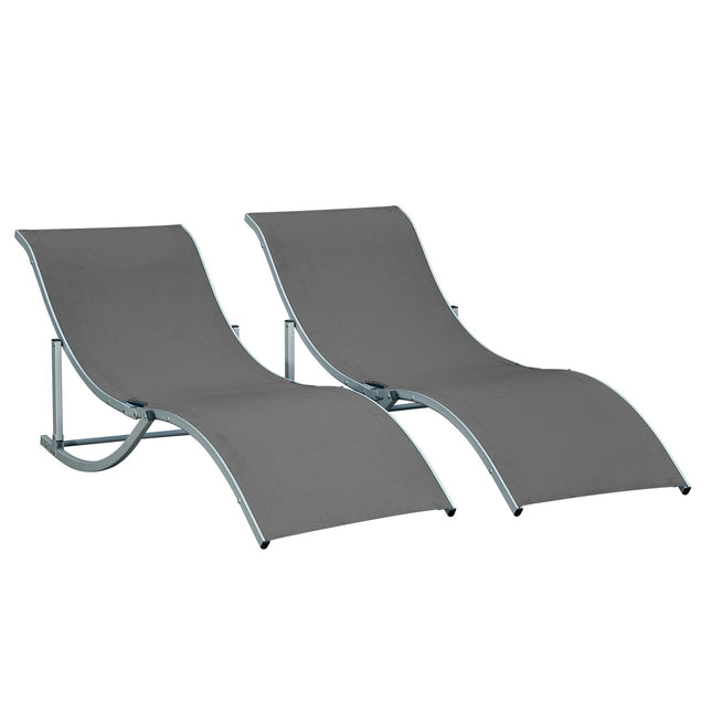 Lot De 2 Bains De Soleil, Transats De Jardin, Transats En Tissu, Ligne De Texte Ergonomique En Aluminium Gris Foncé 165 X 61 X 63 Cm