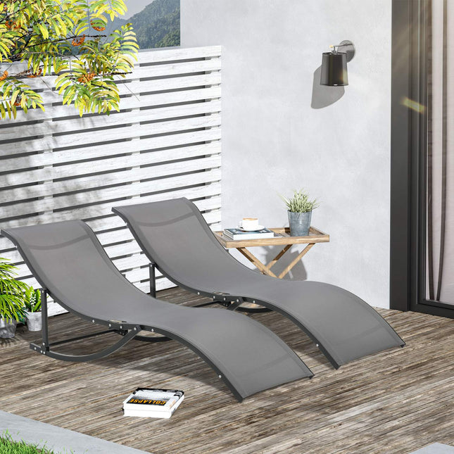 Lot De 2 Bains De Soleil, Transats De Jardin, Transats En Tissu, Ligne De Texte Ergonomique En Aluminium Gris Foncé 165 X 61 X 63 Cm