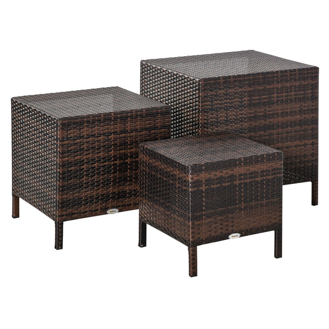 Polyrattan 3er-Set braune Couchtische, verschiedene Größen