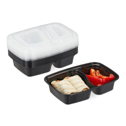 Lot de 10 boîtes de préparation de repas, 2 compartiments