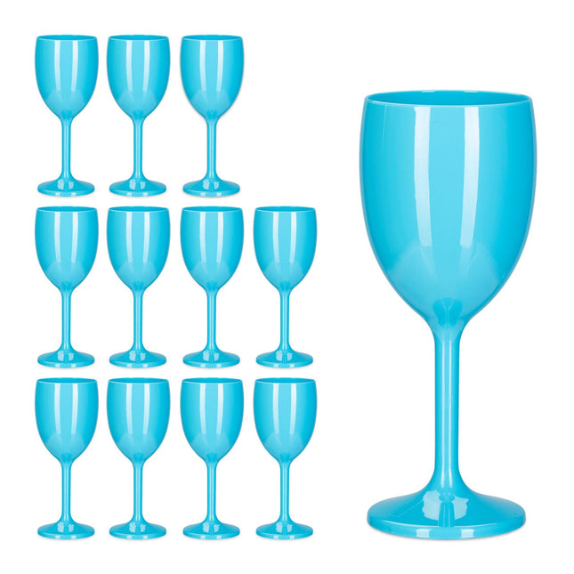 Lot de 12 verres à vin en plastique turquoise