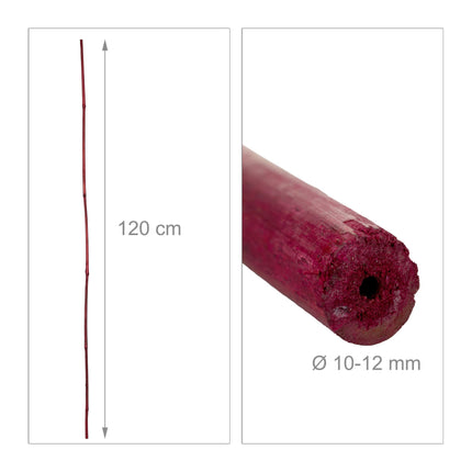 Lot de 25 cannes en bambou rouge 120 cm