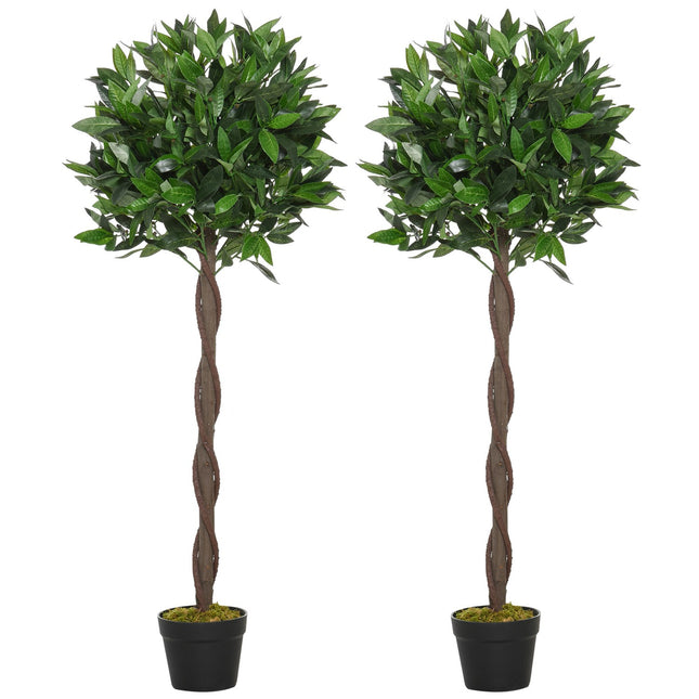 Lot de 2 lauriers artificiels, plantes artificielles de 120 cm dans un pot en ciment, plante d'intérieur, plantes artificielles pour intérieur, extérieur, plantes décoratives, vert