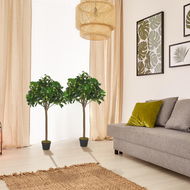 Lot de 2 lauriers artificiels, plantes artificielles de 120 cm dans un pot en ciment, plante d'intérieur, plantes artificielles pour intérieur, extérieur, plantes décoratives, vert