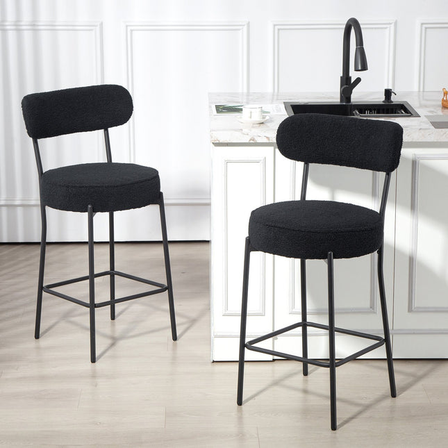 2er-Set Barhocker, gepolsterte Sitzfläche, Vlies, Schwarz